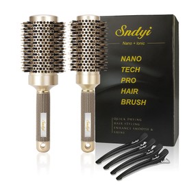 Sndyi Round Brush for Blow Drying, Nano Thermal Ceramic & Ionic Tech Hair Brush with Boar Bristles, Professional Round Barrel Brush for Styling,Curling and Straightening by Sndyi, 2 Pack Round Hair Brushes