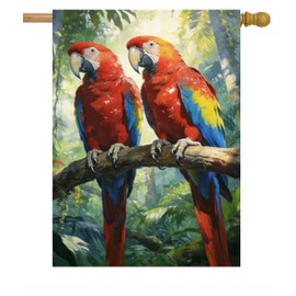 Pickako Two Macaws are Sitting on a Branch Spring Summer Garden Flag 28 x 40 Inch, Double Sided Outdoor Decorative Welcome Yard Flags for Home House Lawn Patio