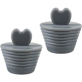 2 tapones universales para bañera, tapón de goma para desagüe, tapón de desagüe, tapón de fregadero, tapón en forma de corazón, para cocina, bañera, lavandería, jacuzzi (gris)