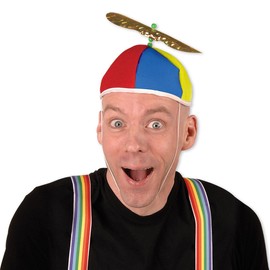 Pack of 12 Vibrantly Colored Spinning Men Adult Cyclone Propeller Beanie Party Hat - One Size