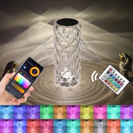 Peteme Smart Crystal Lamp, Christmas Decoration Rose Diamond Table Lamps, APP Control, 2.4GHz WiFi, RGB 16 Million Colors Changing Led Night Light, Music Sync Atmosphere Light for Alexa