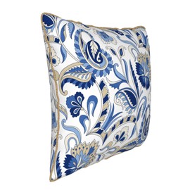 Blue Floral French Country Decorative Velvet Throw Pillow Covers Rustic Paisley Printed Pillowcase Square Pillow Case Cushion Cover Home Decor for Couch Sofa Bedroom Patio 18x18 Inch