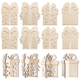 COCHIE DIY 3D Christmas Gift Box Wood Crafts to Paint for Kids Adults, Paintable Unfinished Wooden Slices for Craft, Xmas Gift Boxes Cutouts Ornaments for Painting Decorations (24 PCS)