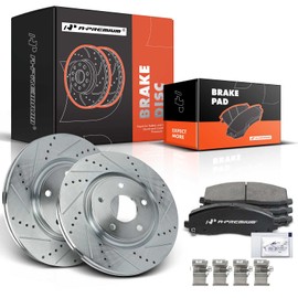 A-Premium 12.99 inch(330 mm) Front Drilled and Slotted Disc Brake Rotors + Ceramic Pads Kit Compatible with Select Chrysler, Dodge, Ram and Volkswagen Models - Town & Country, Grand Caravan, Journey