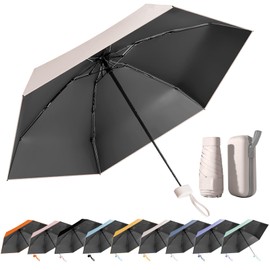 MPXEAVG Compact Umbrella, Mini Umbrella, Umbrella UV Protection, Women's Small Ultralight, Parasol Portable, Umbrella Box, beige