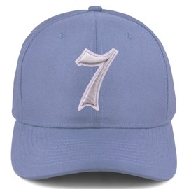 Daxton Premium Mid Profile Hat Semi Curved Visor Dusty Blue Cap White Silver Gothic Embroidered, Number 7