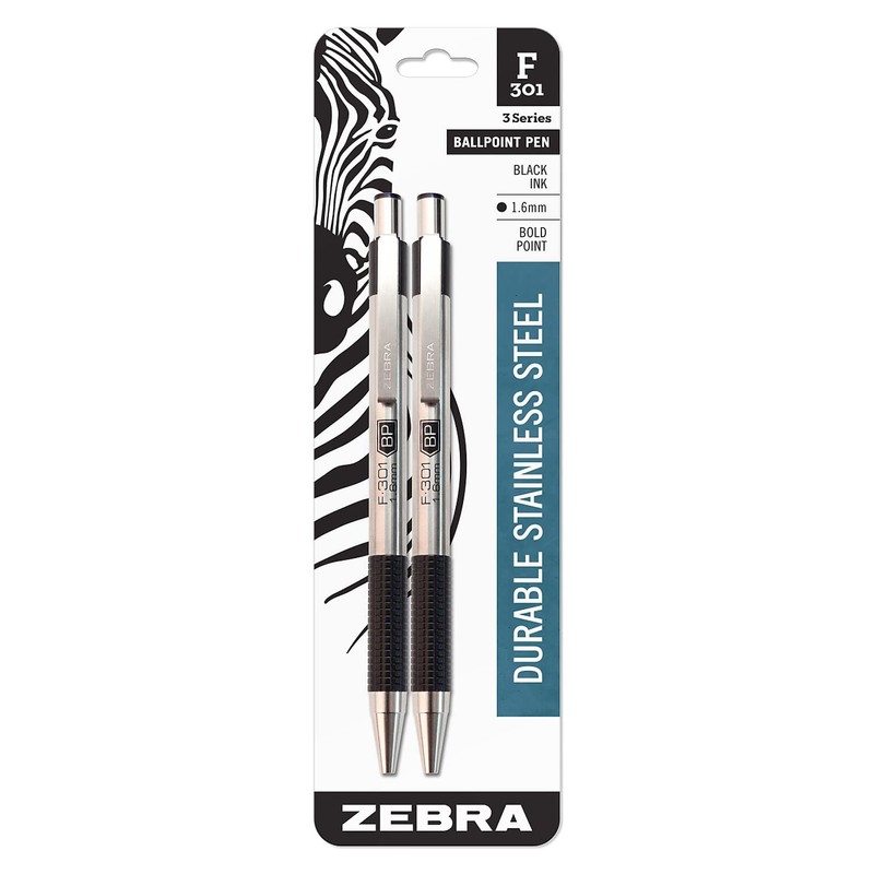 Zebra 892149 Zebra Pen F-301 Stainless Steel Bold Retractable Ballpoint