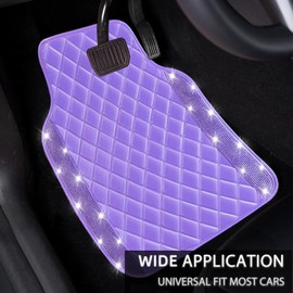 NBTEPEM Bling Leather Car Floor Mats Full Set, Sparkly Diamond Car Mats Universal Fit Most Automotive, Glitter Rhinestone Carpet Waterproof Anti-Slip (Purple Leather Diamond)