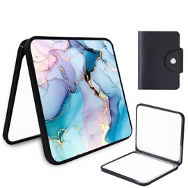 FXIANGWL Small Makeup Folding Mirror Travel Portable Folding Rectangle Compact Makeup Mirror for Women Home Office Travel Double Sided Pattern Design with Black Card Bag, Colored Marble