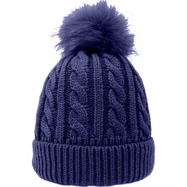 Prime Fashions Beanie Hats for Women, Bobble Hat Women with Knitted Lined, Warm Winter Hats for Men Women Soft Ski Cuff Cap with Pom Pom Blue