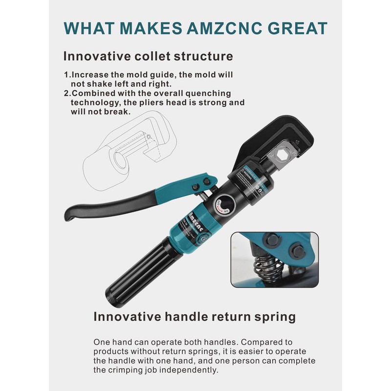 10 Ton Hydraulic Battery Cable Crimper – Single-Hand Return, 9