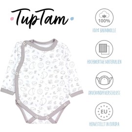 TupTam Baby Unisex Long-Sleeved Wrap Bodysuit Print/Plain Pack of 5, Hedgehog Foxes Stripes Ecru Beige Dark Blue