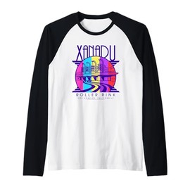 Olivia Newton-John Xanadu Roller Rink Rainbow Logo Raglan Baseball Tee