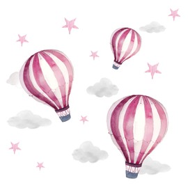 Little Deco DL539-15 Sticker Girls' Room Hot Air Balloons I Wall Picture 68 x 34 cm (W x H) I Clouds Stars Children's Room Girl Wall Sticker Child Baby Room Girls Picture