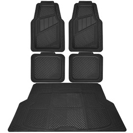 CAR PASS Heavy Duty Rubber Floor Mats Gray Car Mats Full Set with Trunk Cargo Liner - Universal Waterproof Floor Mats for Car SUV Truck, Durable All Weather Automotive Liner Mats (All Black)