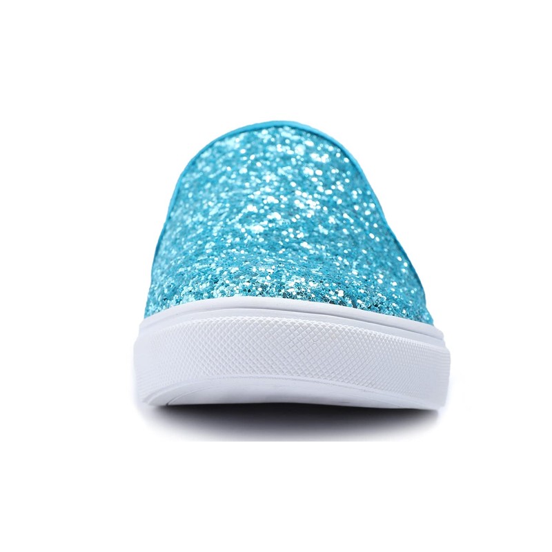 FEVERSOLE Mocasines planos informales para mujer, Turquesa(Turquoise Glitter), 8 US