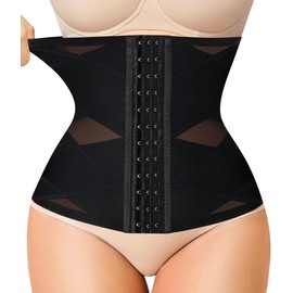 LODAY Waist Trainer for Women Corset Shapewear Tummy Control Body Shaper Cross Mesh Segmented Waist Cincher Postpartum Girdle(Black Hook,X-Large)