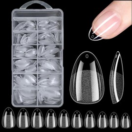 Kurze Almond Nail Tips,240 Stück Gel Full Cover Short Mandel Nagelspitzen,Vorpolierte Harz Kunstnägel Acryl Nageltips Tips für Gelnägel,für DIY-Nagelkunst und Nagelstudios,10 Größen