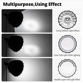 AMBITFUL PS60 23.6" / 60CM Portable Quickly Fast Installation Deep Parabolic Softbox Bowens Mount with Honeycomb Grid for Tiktok YouTube, Gaming, Zoom,Video Recording