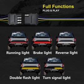 CoCsmart LED Tailgate Light Bar Triple Row, 60 Inch Tail Light Bar for Pickup Trailer SUV RV Van,Sequential Red Brake White Reverse Amber Turn Signal Strobe Light,No Drill Install