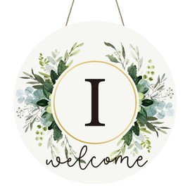 Monogram Letter I Wreaths for Front Door Wreath Wooden Welcome Sign for Front Door Decor Floral Family Last Name Initial House Warming Spring Summer Porch Rustic Wall Home Kitchen Boho Decorations