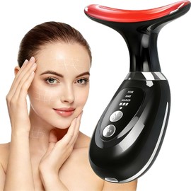 Red-Light-Therapy-for-Face and Neck Massager,7 Colors Adjustable Vibration Facial Massager,Womens Skin Rejuvenation Lifting,Toning,Glow Boost,Wrinkles (Black)