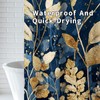 LeAquaNook Navy Blue Shower Curtain Dark Blue and Gold Leaf