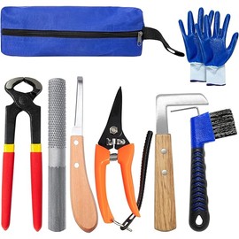 8 inch Farrier Tools Kit (8 Piece) Horse Goat Hoof Trimmers Carbon Steel Nippers Shears Nail Clipper, Mini Rasp, Hoof Trimming Cutter Knife, File for Pig Sheep Donkey Equine Supplies with Storage Bag