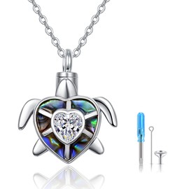 TANGPOET Ash Necklace 925 Sterling Silver Turtle Urn Necklaces for Ashes Memorial Cremation Jewellery for Ashes Keepsake Pendant for Mum Dad Women Men Pet, Sterling Silver, Cubic Zirconia