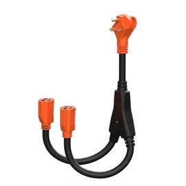 Ficstar RV Y Adapter Cord 30 Amp to Two 15 Amp RV Adapter, Y Splitter Adapter TT-30P Male Plug to 5-15R Female with Disconnect Handle