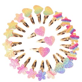 Novadex 12 Pairs/24 Pcs Cute Hair Clips Set - Sparkly Heart, Star and Flower Shaped Barrettes Glittery Metal Snap Pins Rainbow Colors Hair Clips Styling Accessories Adorable Sequin Hair Barrettes