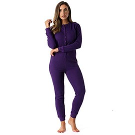 #followme Women's Thermal Henley Onesie Union Suit,Purple,Medium
