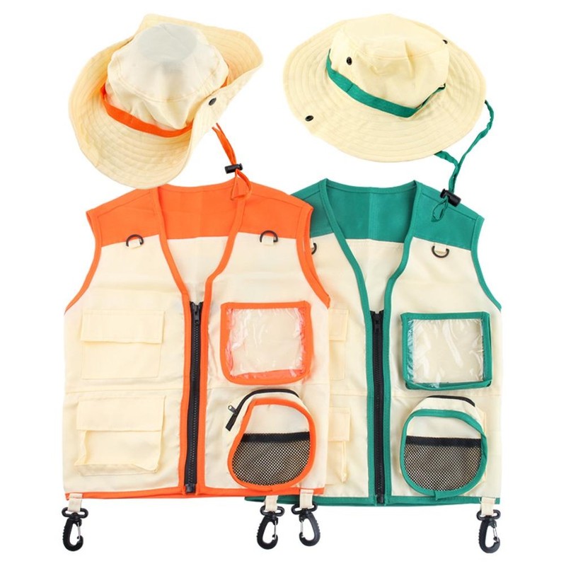 2Pcs Kids Explorer Costume Set Cargo Vest and Hat Outdoor