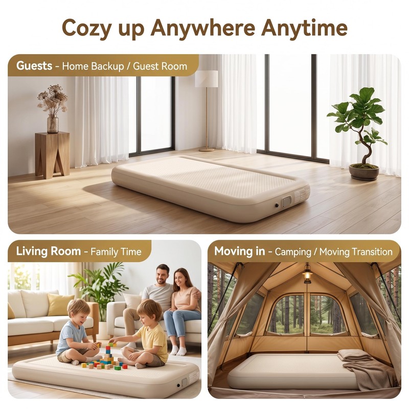 Deeroutin Air Mattress with Built-in air Pump; Single Blow up