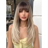 Peluca Sintética Elegant Blonde Wig 150% With Bangs Straight Layered