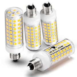E11 Led Bulbs Dimmable 120V 50W Halogen Equivalent, T3 T4 Mini Candelabra Base JDE11 Led Bulb, 4000K Natural White 5W 500lm E11 Bulb for Chandeliers,Ceiling Fan, Table Lamps, Cabinet Lighting,4Pack