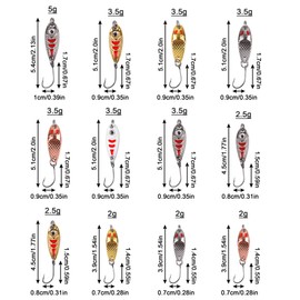 Fishing Spoon, Trout, Stream Lure, Spoon Set, 0.07, 0.1 oz (2 g), 0.1 oz (2.5, 3 g), 0.2 oz (5 g), Zinc Alloy, 12 Blades, Tube Fishing Lure Set, Yamame