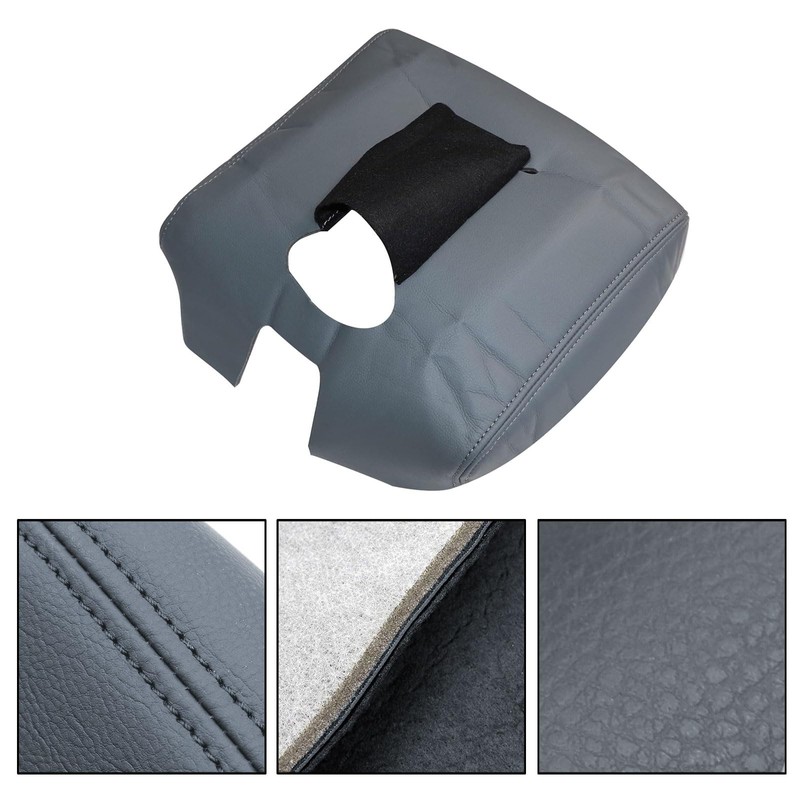 SecosAutoparts Dark Gray Center Console Lid Armrest Cover Leather Replacement