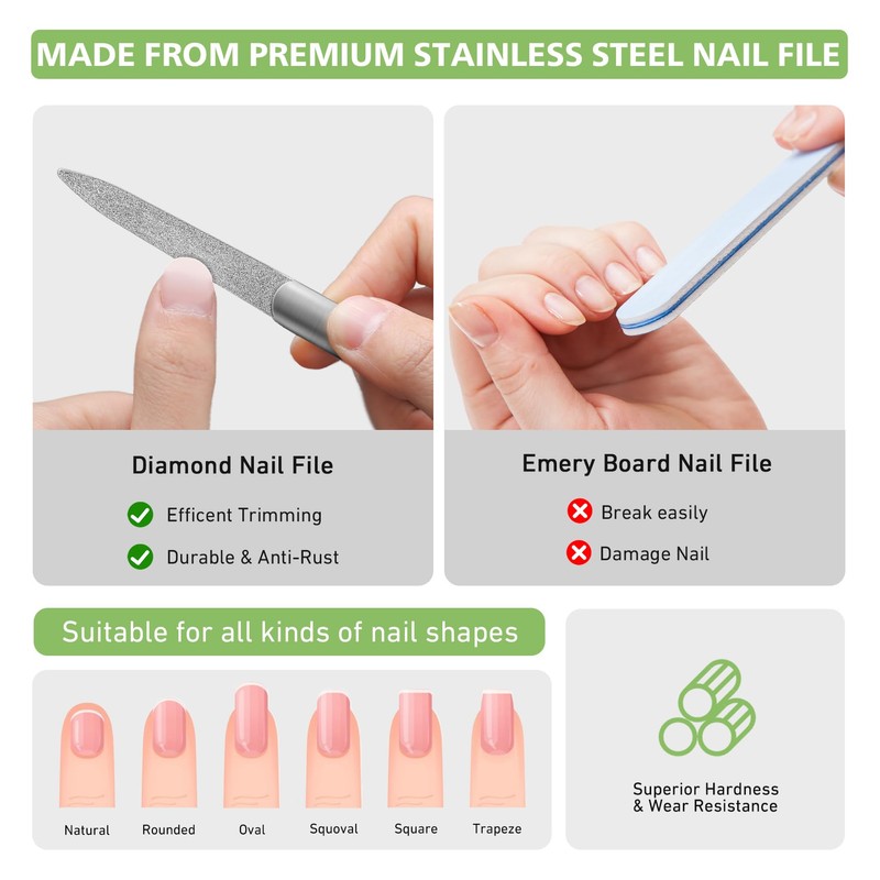 BALUCA Stainless Steel Diamond Nail File for Natural Acrylic Nails,