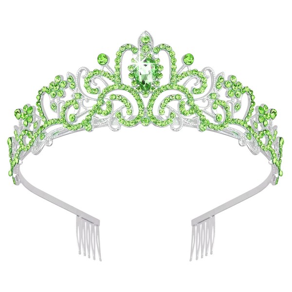 Didder Silver Tiaras for Women, Green Crystal Tiaras and Crowns for Women Elegant Crown with Combs Princess Crown Tiaras for Girls Women's Headbands Bridal Wedding Prom Birthday Party