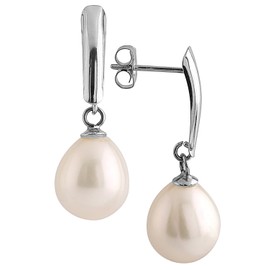 14k White Gold Drop Pearl Earrings with Freshwater Cultured Pearls (Drop Pearl Earrings, Pearls Available in 8-8.5 mm and 10-10.5 mm Sizes, Gift Box Included with Earrings), Pearl