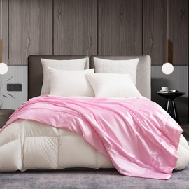 YASMENG Pink Cooling Satin Throw Blanket 60 x 80 inches Soft Lightweight Silky Bed Blanket for Couch, Sofa, Camping, Bed, Outdoor, Travel, Car