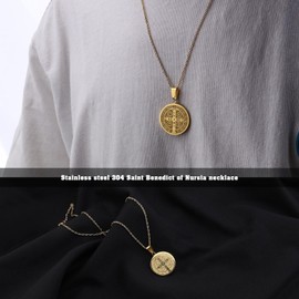 SING F LTD St Benedict Nursia Medal Pendant Unisex Necklace Patron Saint of Europe Gold
