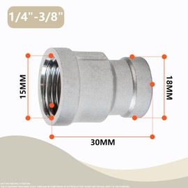 Bwintech 2 Pcs 1/4" Female to 3/8" Female BSP Thread Stainless Steel 304 Hex Bushing Reducing Connector for Pipe Connecting Conversion