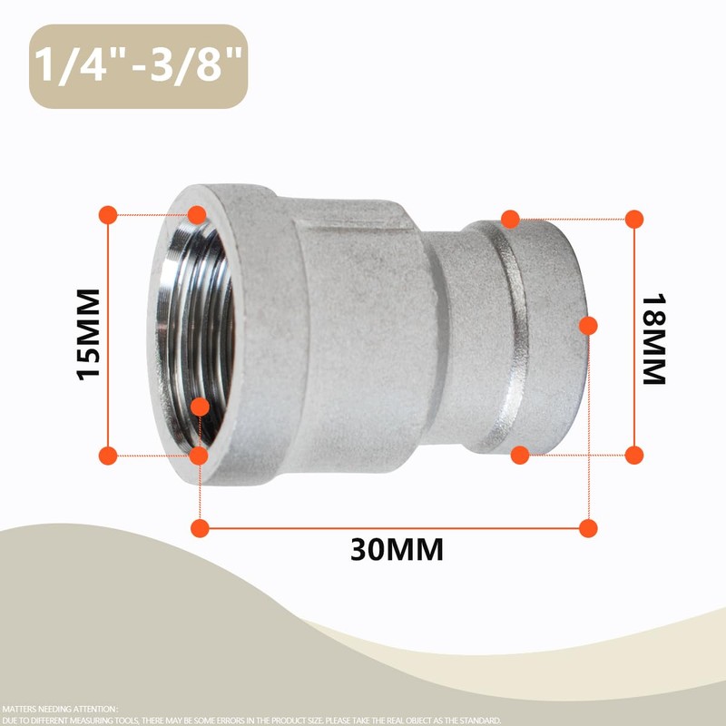 Bwintech 2 Pcs 1/4" Female to 3/8" Female BSP Thread