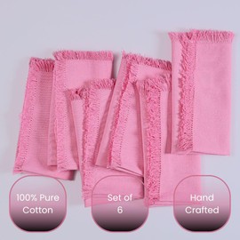 CLOUDLOOM Cloth Dinner Napkins Fringes 100% Cotton Set of 6 - Perfect for Dining Special Occasions Wedding Holidays Easter - Soft Durable Washable - Elegant 20x20 Inch Table Cloth Napkins Baby Pink