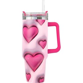 40oz Tumbler with Handle and Straw Lid Double-wall Vacuum Insulated Stainless Steel Keep Drinks Cold Car Cup Holder Friendly Travel Mug Funny Birthday Christmas Gift for Women Lover Mom Friends (Pink)