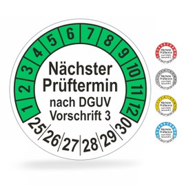 beihaasnatuerlich® Pack of 1120 Test Badges "Next Test Date", 20 mm Diameter, Test Labels According to DGUV V3, 2025-2030, Test Stickers, E-Check Test Label, Badge for Electrical Devices (Green, 10