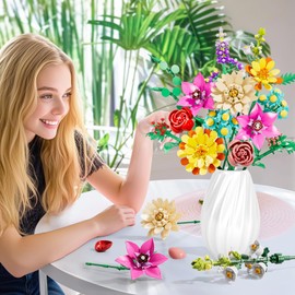 Rongmeiz 891-piece Flower Bouquet Building Set Artificial Plant-Flower Kit | Toy for Children, Botanical Collection for Adults (Women/Girls) Mother's Day, Birthday, Christmas