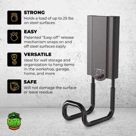 GATOR MAGNETICS Closed Storage Hook: 2.5in Black Single, The Ultimate Workshop & Garage Storage Systems, Heavy Duty Magnetic Hooks, Sturdy Tool Storage Solutions, 25lb Hold, for All Steel Surfaces